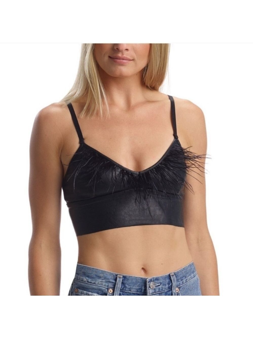 Commando Faux Leather Feather Bralette Black